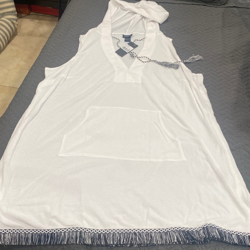 White Hooded Cover-Up with Fringe